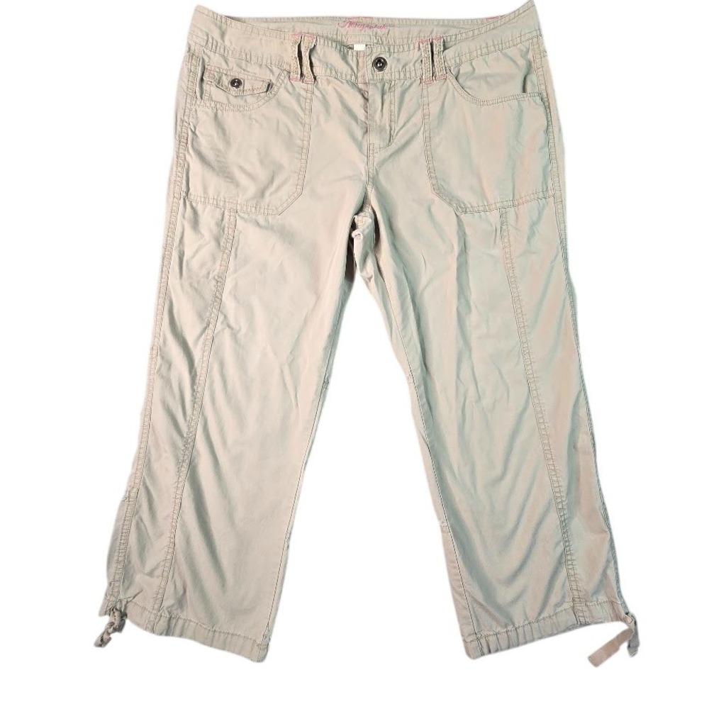 Aeropostale Cargo Capri Pants Womens 11/12 Khaki Tan Y2K Utility Tie Hem Skater